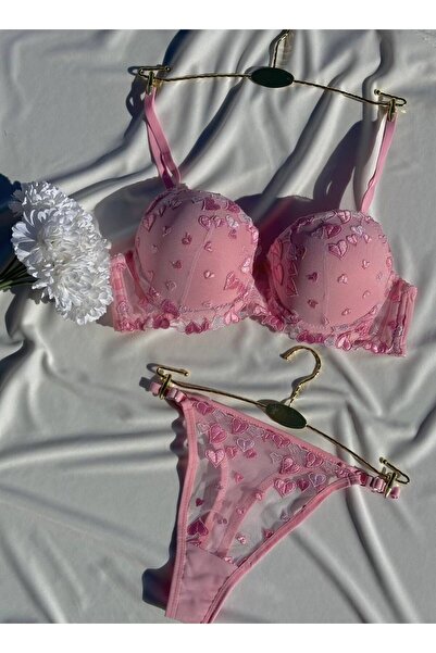 RUYAZ Heart Embroidered Supported Bra Panty Set