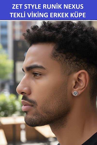 ZETCONCEPT Zet Style Runik Nexus Single Viking Earring – Black Men's Single Talisman Earring - a Gorgeous Gift