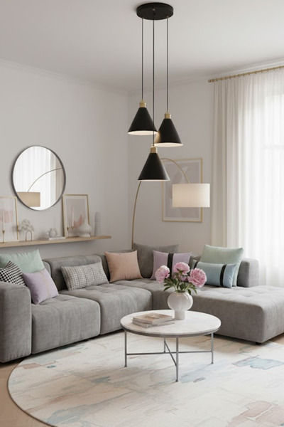 Luzarana Kuki 3 Lü Metal Govde Siyah Renkli Avize Sarkıt Salon Mutfak Ofis Ca...