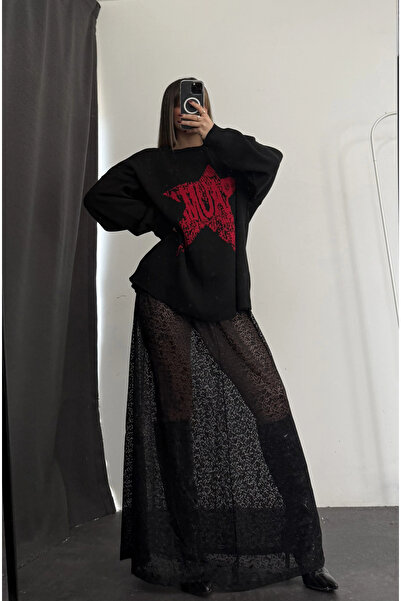 nona butik Star Patterned Sweater - Black