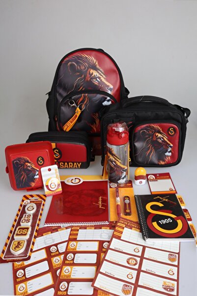 Galatasaray Full Stationery Set with Dekomus License, Small Size 32 cm Kindergarten Bag, 500 ml Water Bottle V