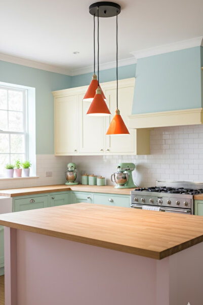 Luzarana Kuki 3 Lü Metal Govde Turuncu Renkli Avize Sarkıt Salon Mutfak Ofis ...