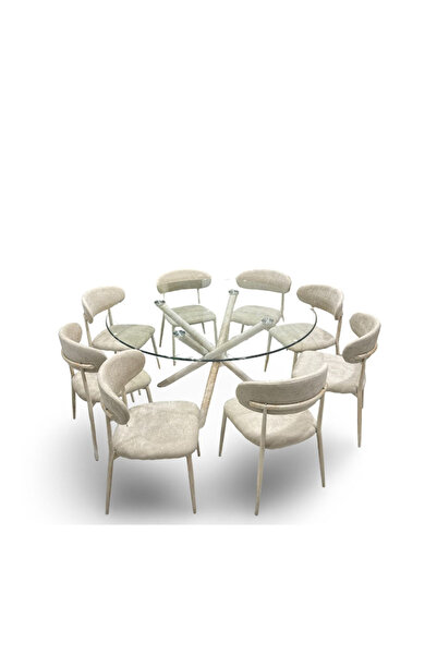 Tasamem Dafia Round glass top dining table set with 8 chairs