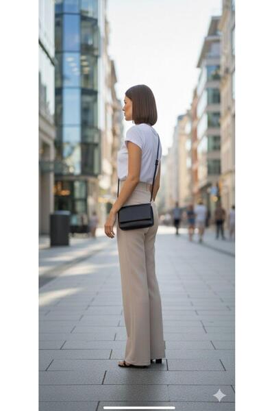 AXXAN Women's Palazzo Pants Length, piped Waist Elasticated Wide Leg Stretchy Trousers 110 cm