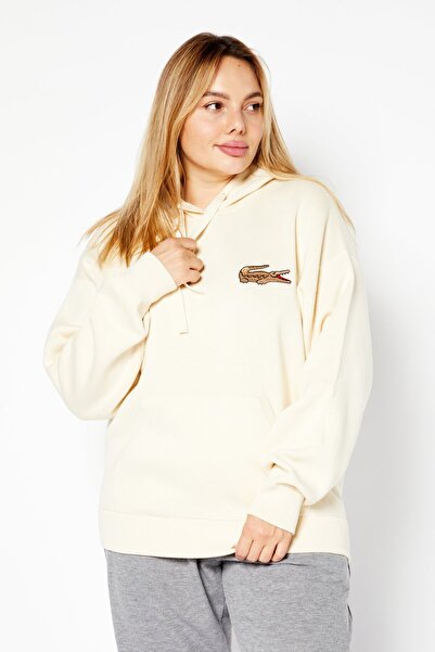 Lacoste Women Hooded Embroidered Sweatshirt, Beige