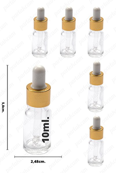 wellLine 10cc Damlalıklı Şeffaf ŞişeGold Metal Başlıklı Cam Çubuklu Şeffaf Ca...