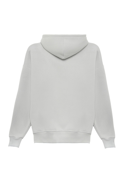 THE RULE Men's Oversized Loose Fit Cotton 3 Thread Ş Fleece-Lined Soft Textured Basic Gray K Hooded Sweatshirt