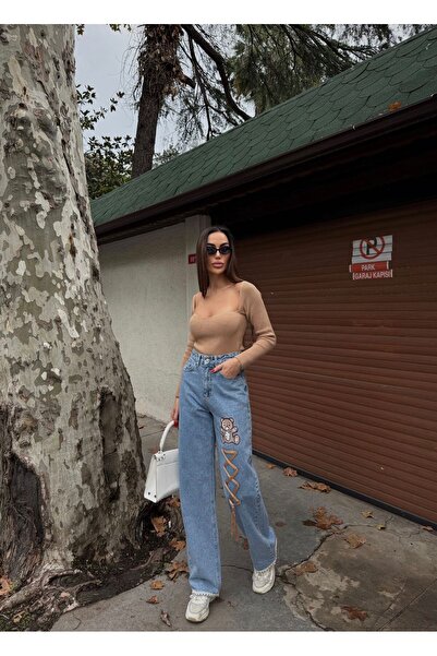 Butik Bear Jeans Pants Lace Trim Straight / Regular Fit High Waist 100% Cotton