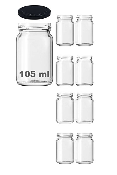 Rotanev 8 Pieces 105 ml Spice Jar Food Confectionery Multi-Purpose Black Metal Lid 105 Cc Short Glass Jar