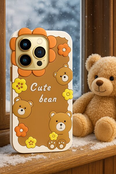 OSG iPhone 14 Pro Compatible Cute Bear and Flower Pattern Shock-Absorbing Premium Luxury Soft Case