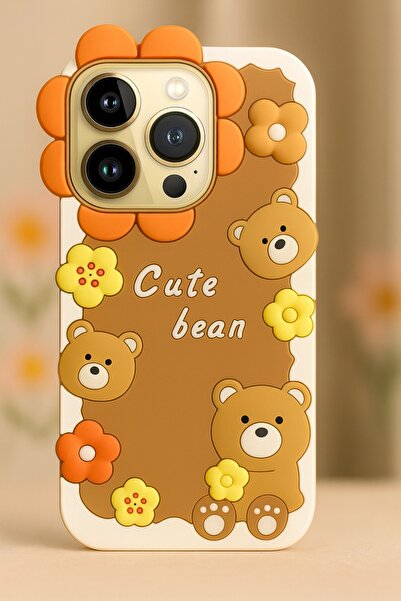 OSG iPhone 14 Pro Compatible Cute Bear and Flower Pattern Shock-Absorbing Premium Luxury Soft Case