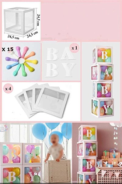 NET MARKET مجموعة بالونات صندوق وردي شفاف مكتوب عليها للأطفال، صندوق بالونات ...