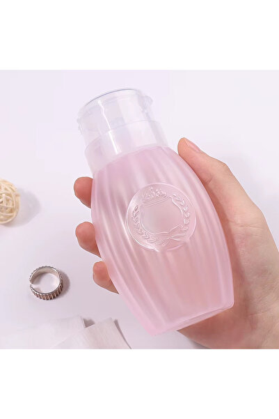 aba nails Desenli Pompalı Sıvı Şişesi Aseton Cleanser Şişesi Pembe 200ml