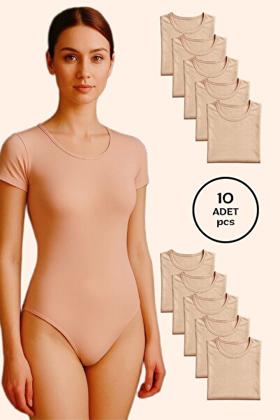 Altınay Women's Cotton Half Sleeve Snap Fastener Bodysuit (10 Pieces)