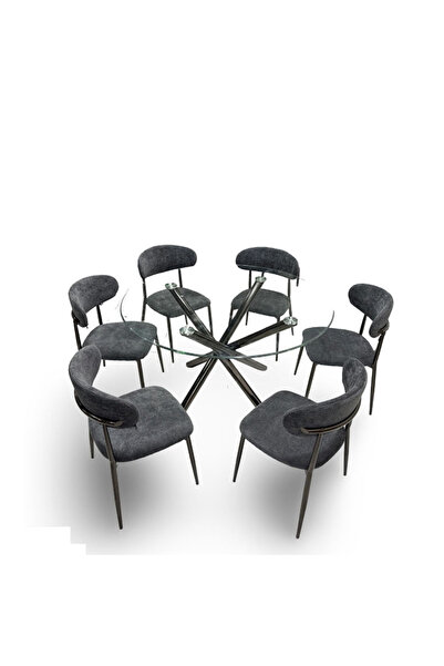 Tasamem Dafia Round glass top dining table set with 6 chairs