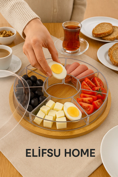ELİFSU HOME 9-Compartment Bamboo Lid Breakfast Tray
