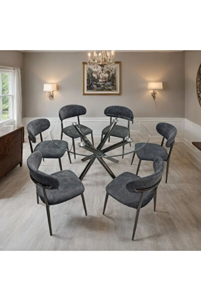 Tasamem Dafia Round glass top dining table set with 6 chairs