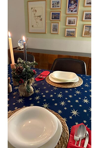 homease Jacquard Glittery Christmas Star Patterned Navy Blue Carefree Tablecloth