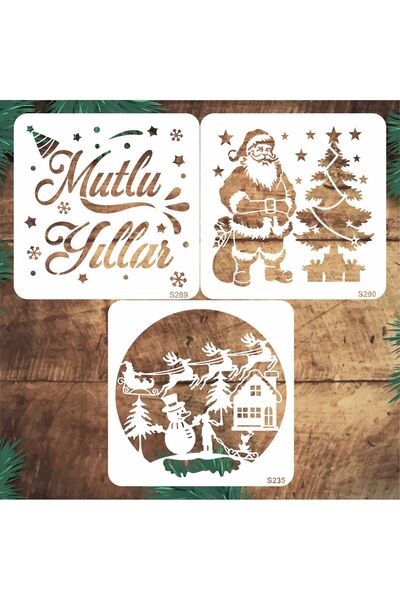 STENCİLTASARIM Stencil Tasarım S288 20x20cm 3 lü Yılbaşı Seti SET56 Duvar, Eş...
