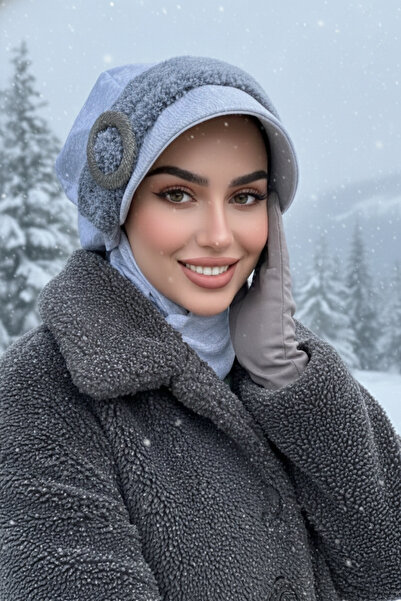 Aişe tesettür Gri Tokalı Tesettür Şapka