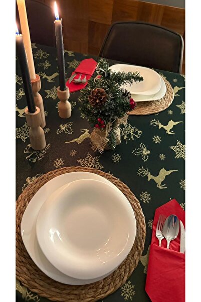 homease Seamless Fabric Jacquard Glitter Christmas Green Tablecloth