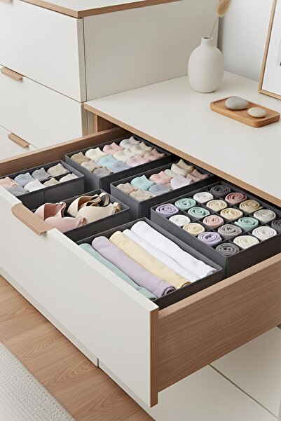 Salestore.ro Set de 4 organizatoare cu sertare, depozitare lenjerie intimă și șosete, dulap/garderobă, economisește spațiu, gri închis