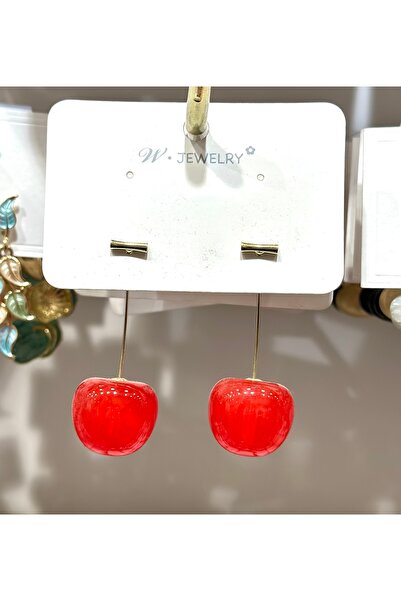 W JEWELRY Red Cherry Earrings with Chain