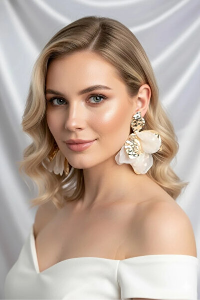 Dorvina White Tulle Lotus Earrings Gold Color Brass Women's Jewelry