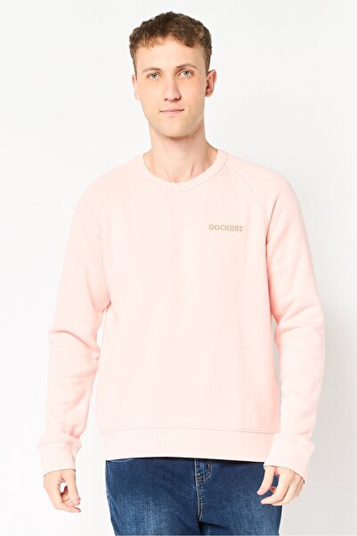 Dockers Men Crew Neck Brand Logo Long Sleeve Sweatshirt, Pink