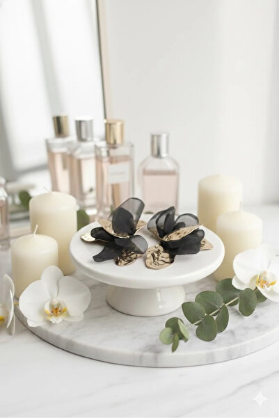 Dorvina Black Tulle Lotus Earrings Gold Color Brass Women's Jewelry