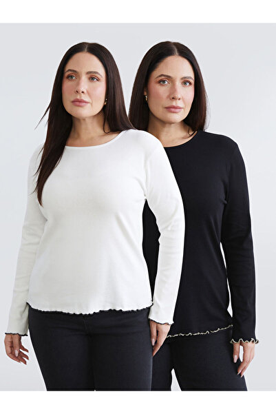 LC Waikiki I تي شيرت نسائي مقاس كبير بياقة روبا من فريزن ستور، عبوة من قطعتين