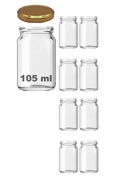 Tanemce 8 Pieces 105 ml Spice Jar Food Confectionery Multi-Purpose Gold Metal Lid 105 Cc Short Glass Jar