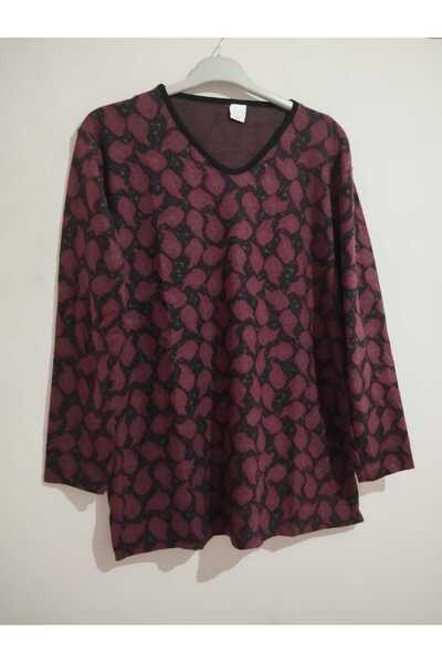 anne moda ankara Winter, Patterned, 95% Viscose, V-Neck, Soft Blouse