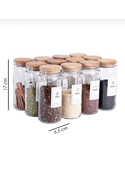 mafa home 12-Piece Wooden Vacuum Lid 500 ml Tube Jar Mega Size Spice Container with Label Gift