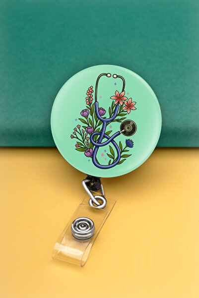 Apptakı Steteskop Çiçek Metal Buton Yoyo Yaka Kartığı Kart Tutucu Yoyo Kartlı...