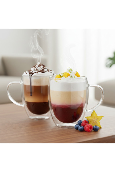 Salestore.ro 2-компонентни боросиликатни чаши с двойни стени, 350 мл, прозрач...