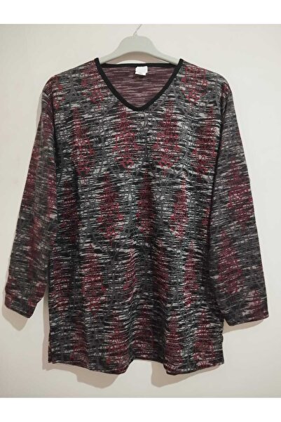 anne moda ankara Winter, Patterned, 95% Viscose, V-Neck, Soft Blouse