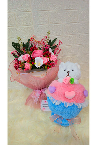 Laydy Collection Buket Ayılı & Lüks Pembe Kokina Buketi