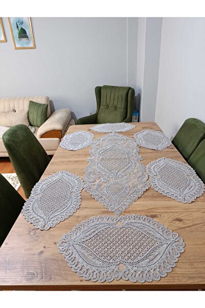 karamanlıhome ÇEYİZLİK PAMUKLU SUPLA TAKIM GRİ 6 KİŞİLİK + RUNNER LI / AMERİK...