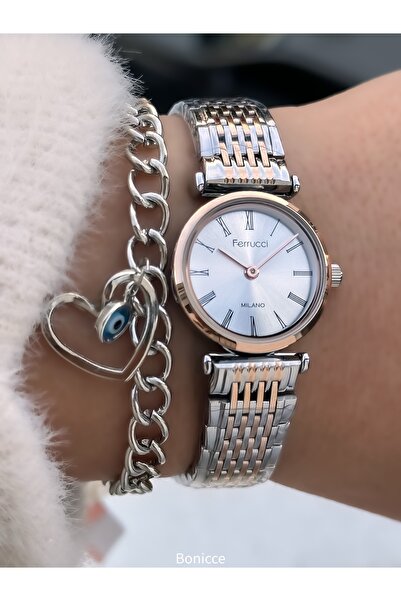 Ferrucci Women's Watch, Rose Silver Steel Band, Mini Case, Roman Numerals, in Stylish Gift Box with Bracelet Gift