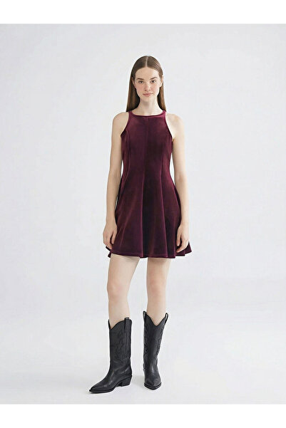 LC Waikiki Rochie mini din catifea, cu decolteu halter, în culoarea burgundy,...