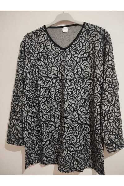 anne moda ankara Winter, Patterned, 95% Viscose, V-Neck, Soft Blouse