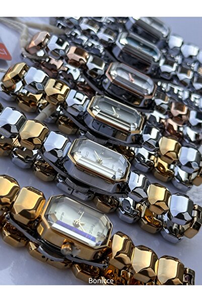 Ferrucci Women's Watch, Silver Yellow Steel Band, Square Small Case, Vintage Model, Stylish Box, Bracelet Gift