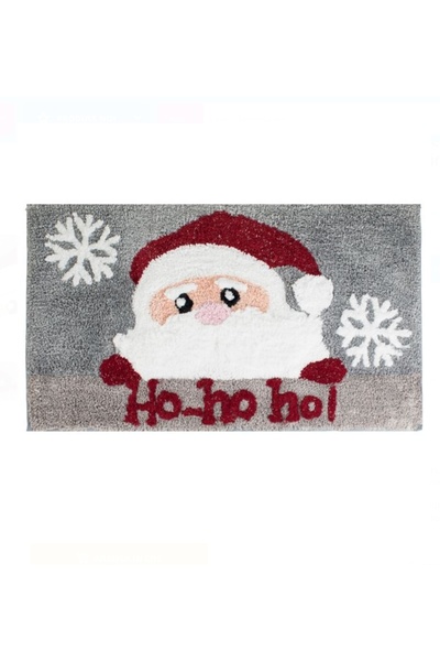 Craciun Grey Christmas Bath Mat with Santa Claus & Silver Lurex, 75×45 cm