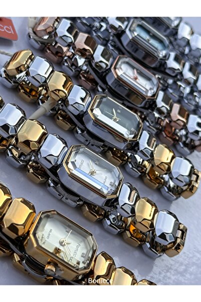 Ferrucci Women's Watch, Yellow Steel Band, Square Small Case, Vintage Model, Stylish Box, Bracelet Gift