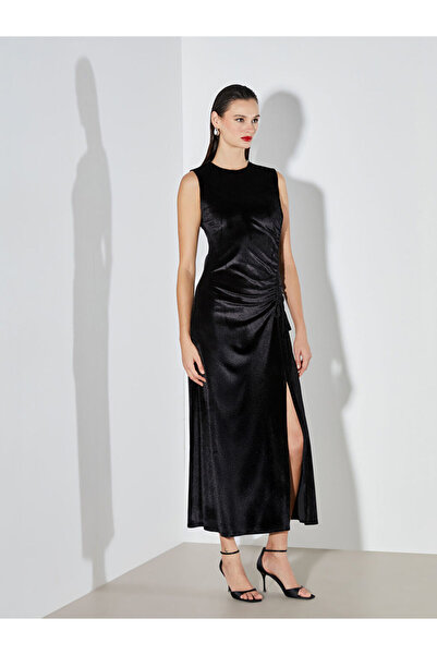 LC Waikiki Black Crew Neck Gathered Dress