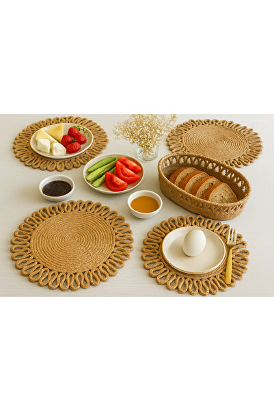 Efuliz Home Jüt Hasır Doğal Amerikan Servis-Supla Takımı, El Yapımı(Handmade)...
