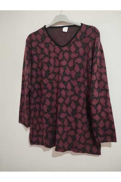 anne moda ankara Winter, Patterned, 95% Viscose, V-Neck, Soft Blouse