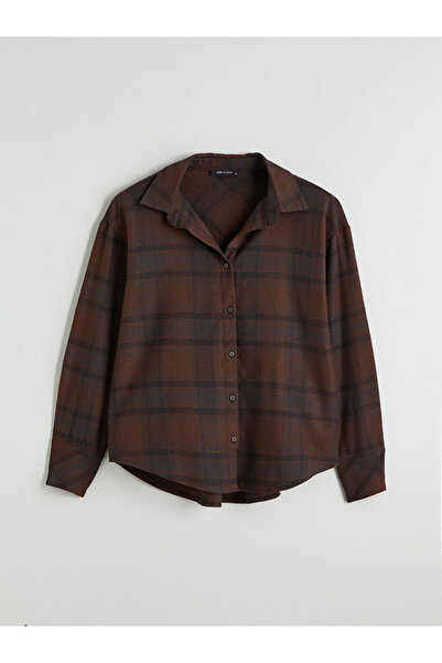 LC Waikiki Black Plaid Patterned 100% Cotton Women's Shirt