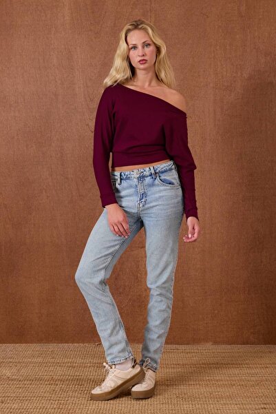 CELITA Women's One Shoulder Elastic Waist Long Sleeve Blouse